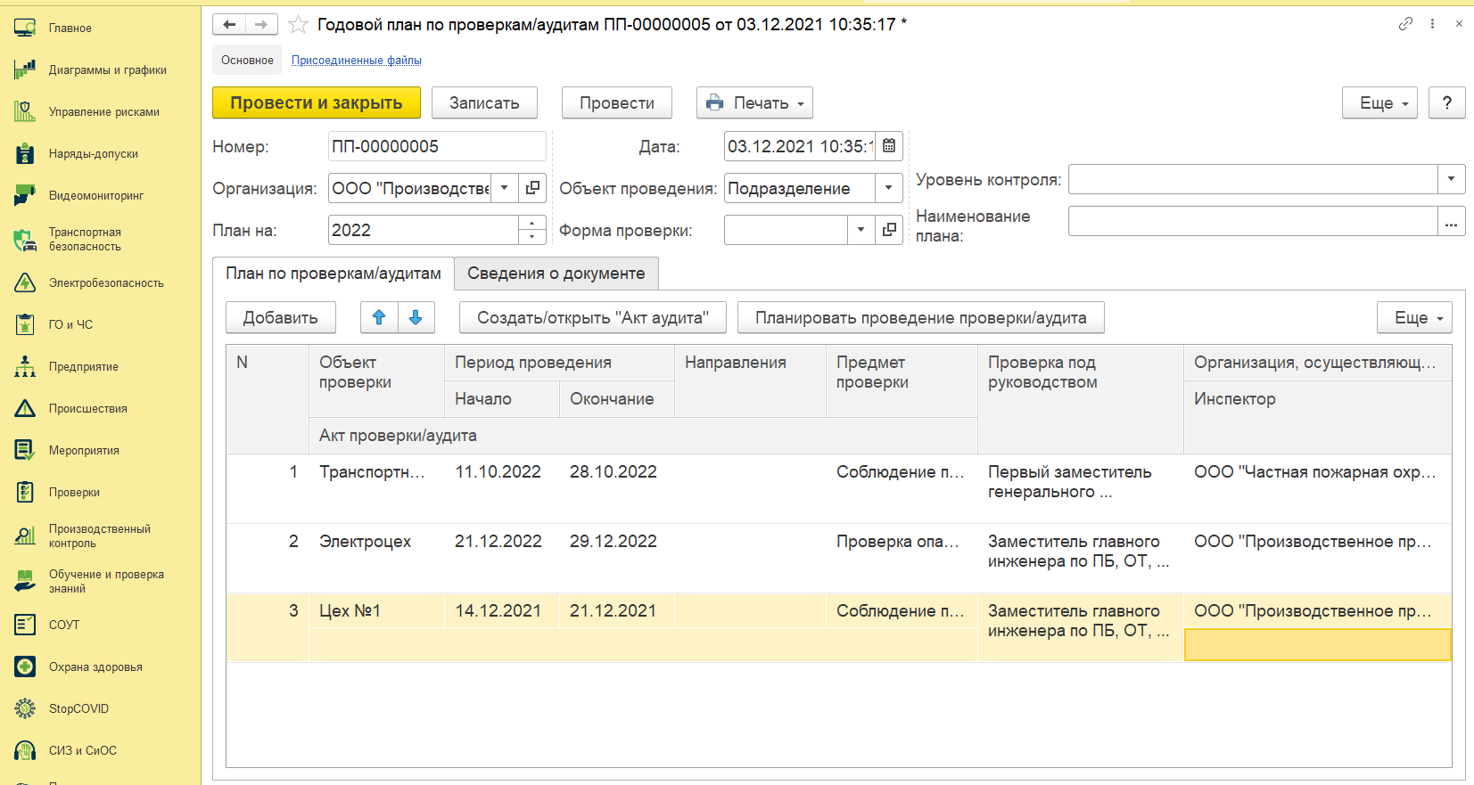 Годовой план по проверкам