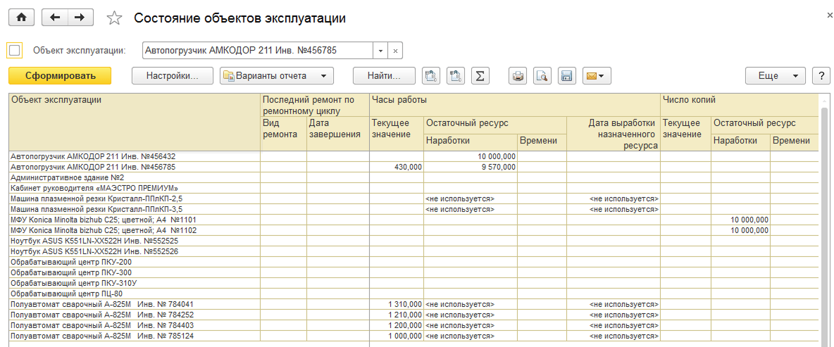 Состояние объектов эксплуатации