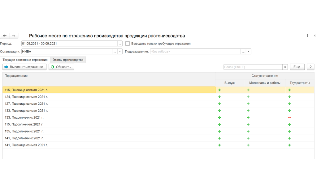 АРМ по отражению производства продукции растениеводства