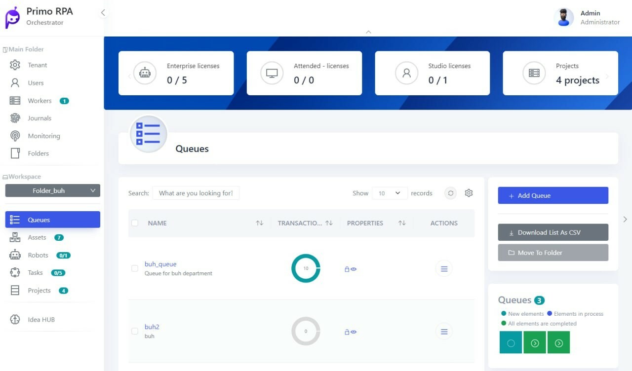 Оркестратор в Primo RPA