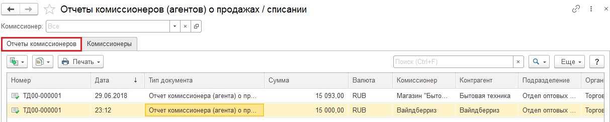Список отчетов комиссионеров