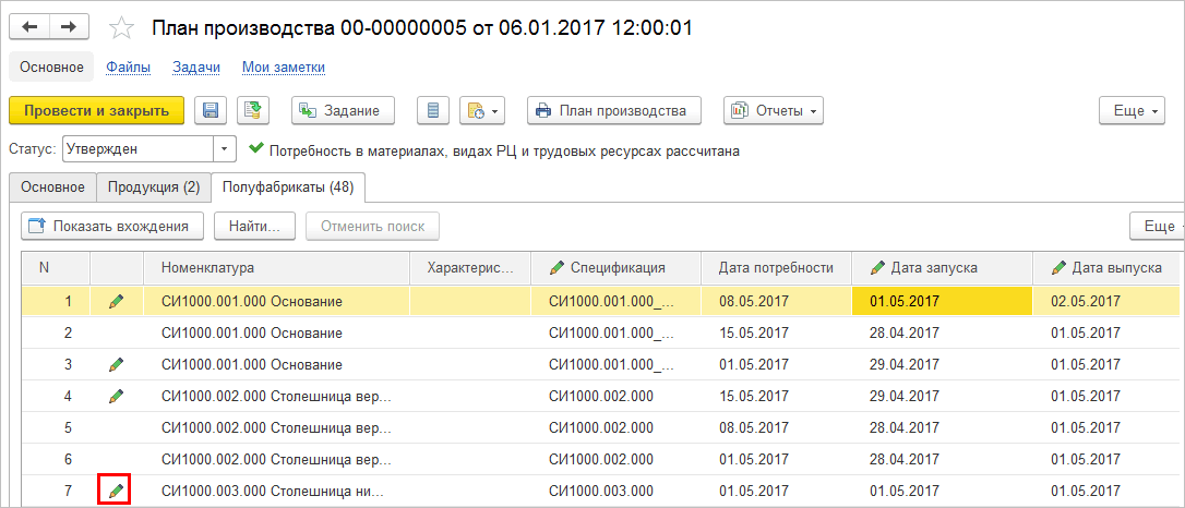 План производства