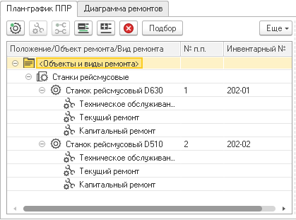 перечень объектов ремонта в 1с тоир