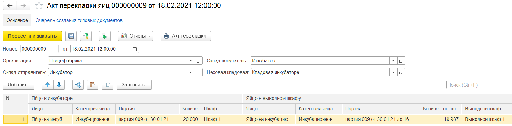 Акт перекладки яйца