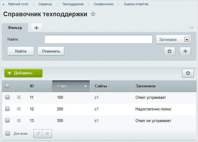 Настройка оценок обработки обращений