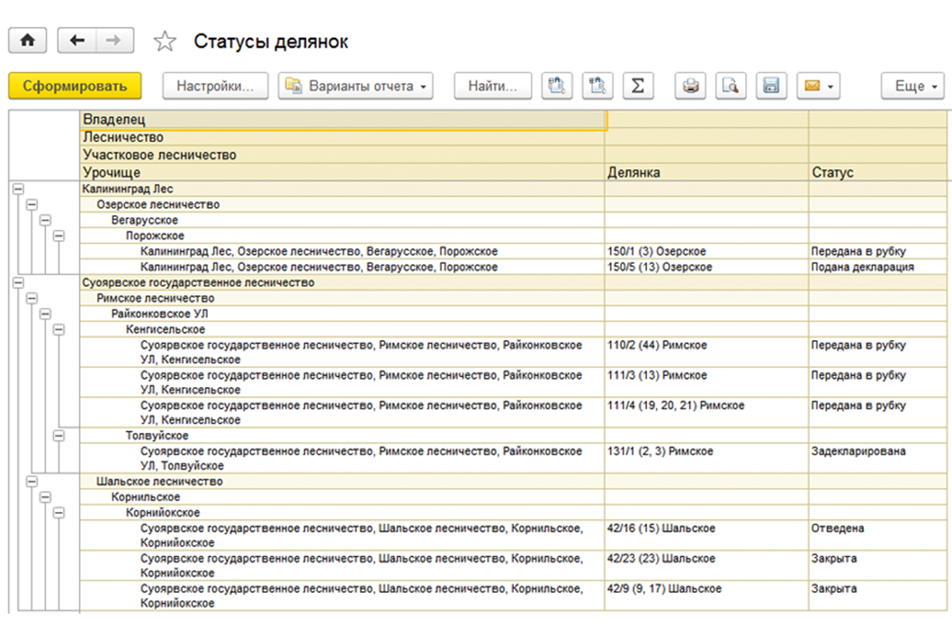 анализ текущих работ по делянкам