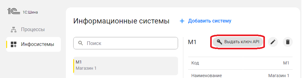 Выдача ключа API.