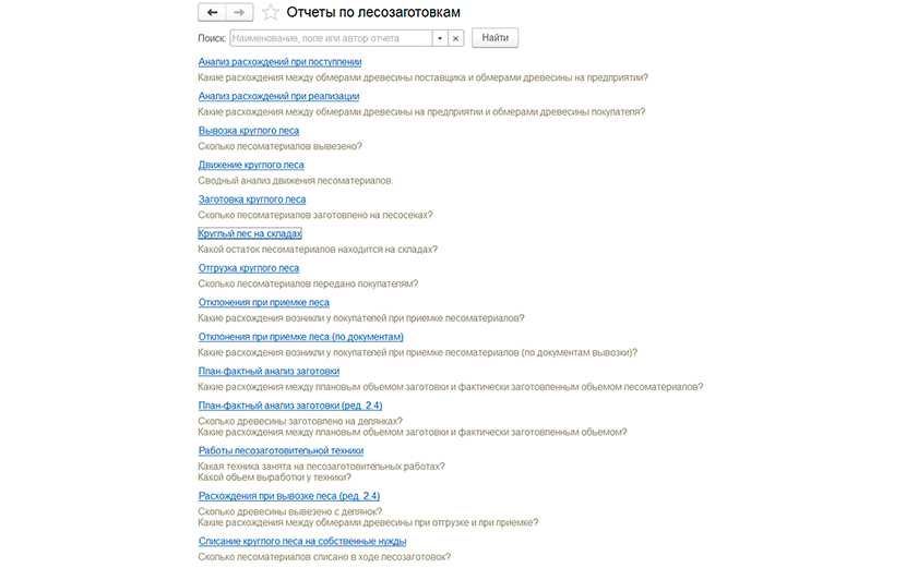 Перечень отчетов по лесозаготовкам