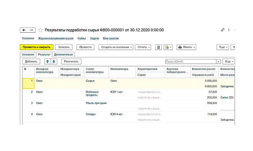 Результаты подработки зерна